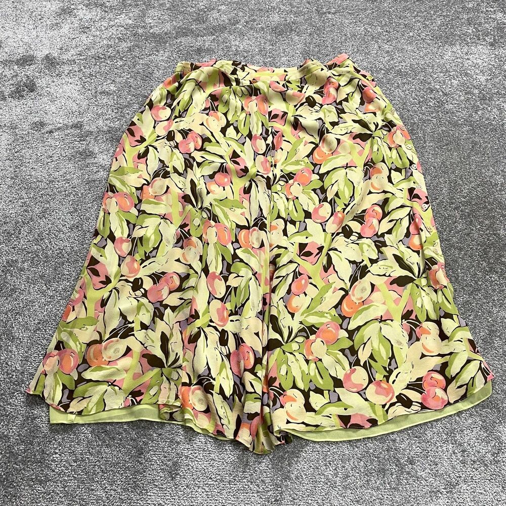 Dana Buchman Skirt Womens 18 Green Floral A Line Vintage Button Up Chiffon Midi